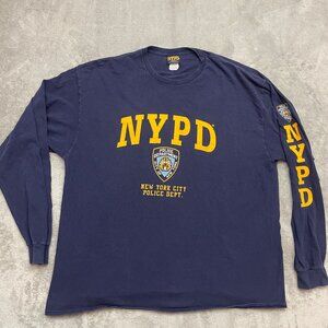 NYPD New York City Police Dept Long Sleeve Logo Shirt Navy Blue Mens 2XL